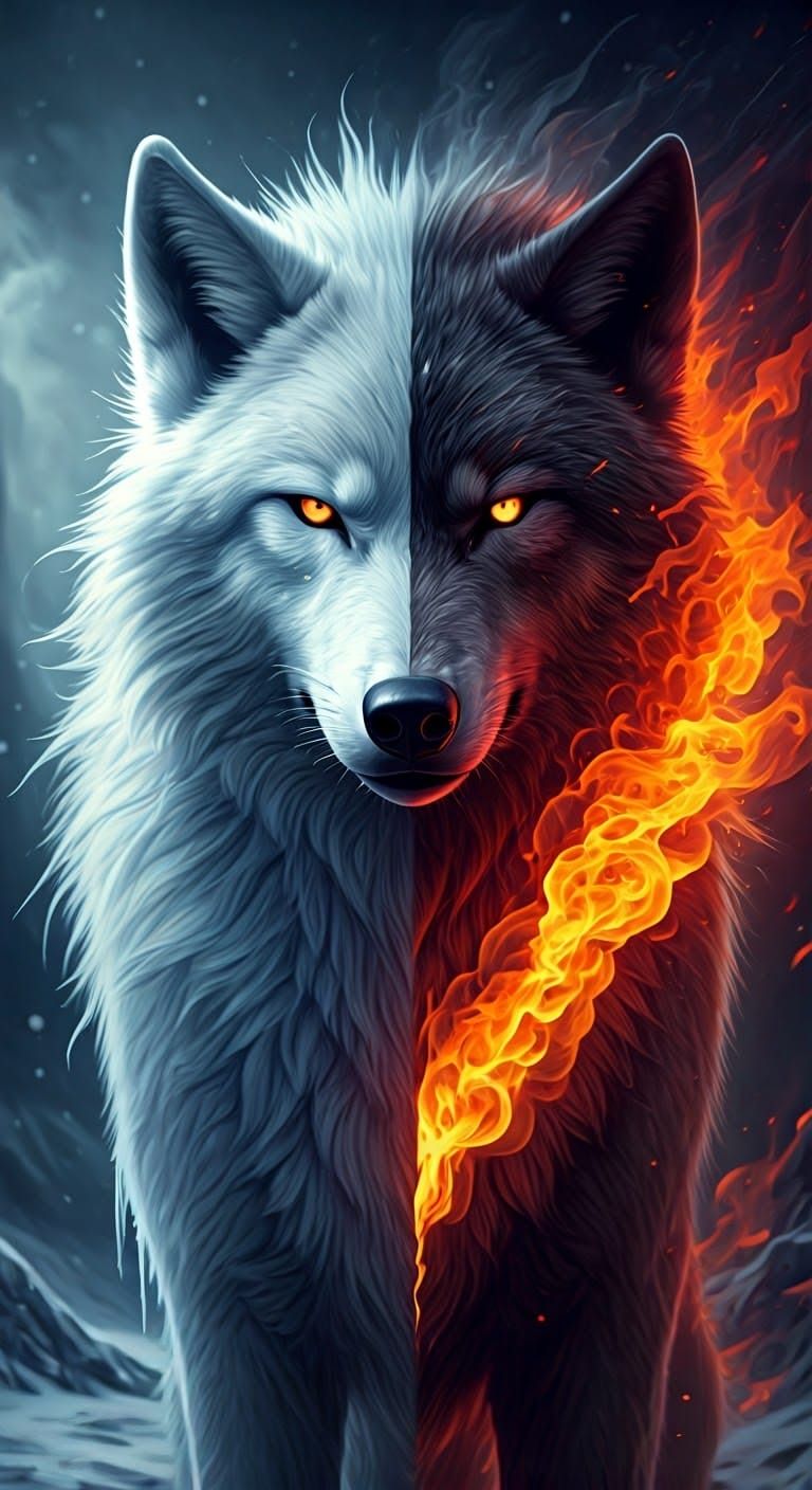 Fenrir of Flames: A Chiaroscuro Fire and Ice Wolf