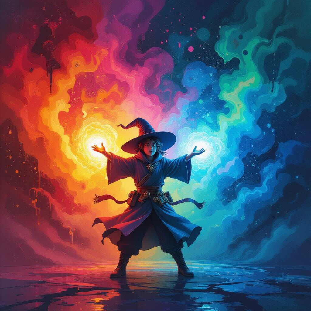 Overwhelmed Young Mage Mana Burst in Graffiti Art