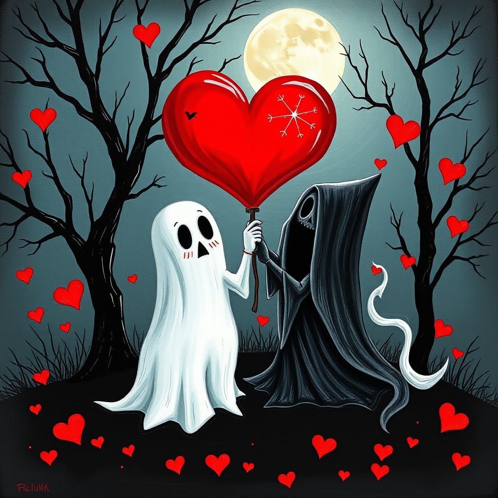 Cute Valentine Ghosts Holding Hands