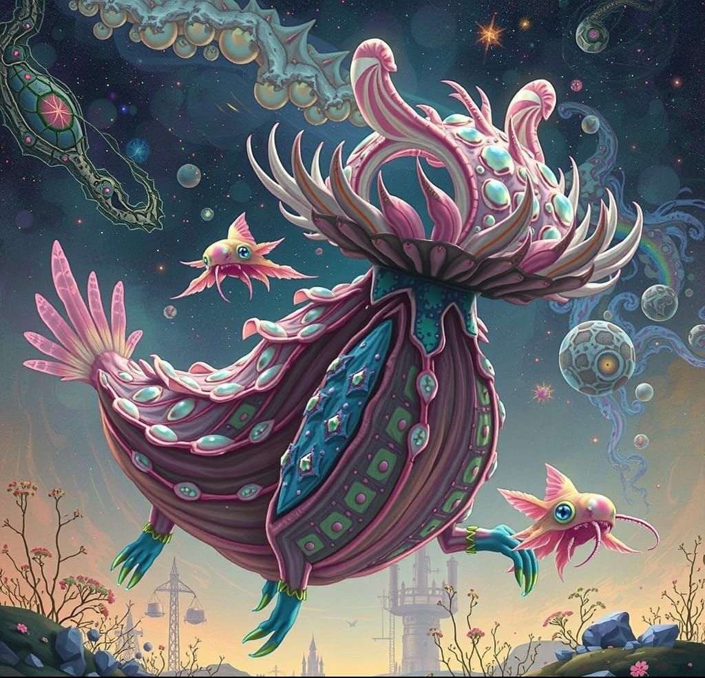 Mystical Biome with Iridescent Creatures