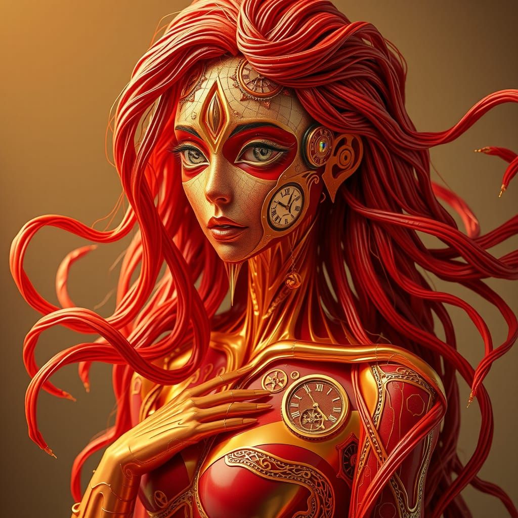 Golden Goddess of Whirling Red Threads