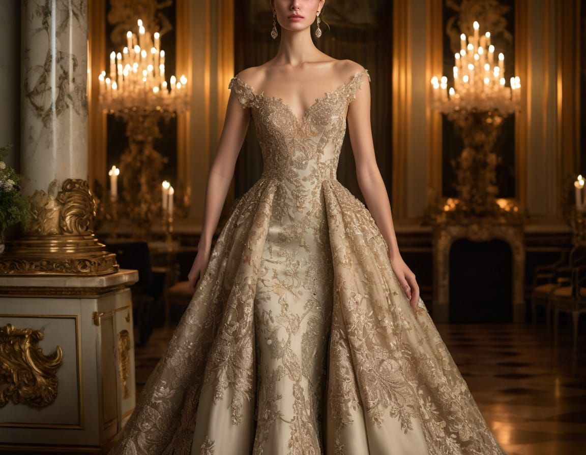 Elegant Young Woman in a Luxurious Ballroom