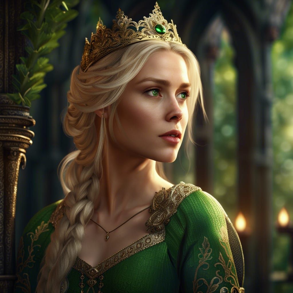 Elegant Medieval Princess with Green Eyes