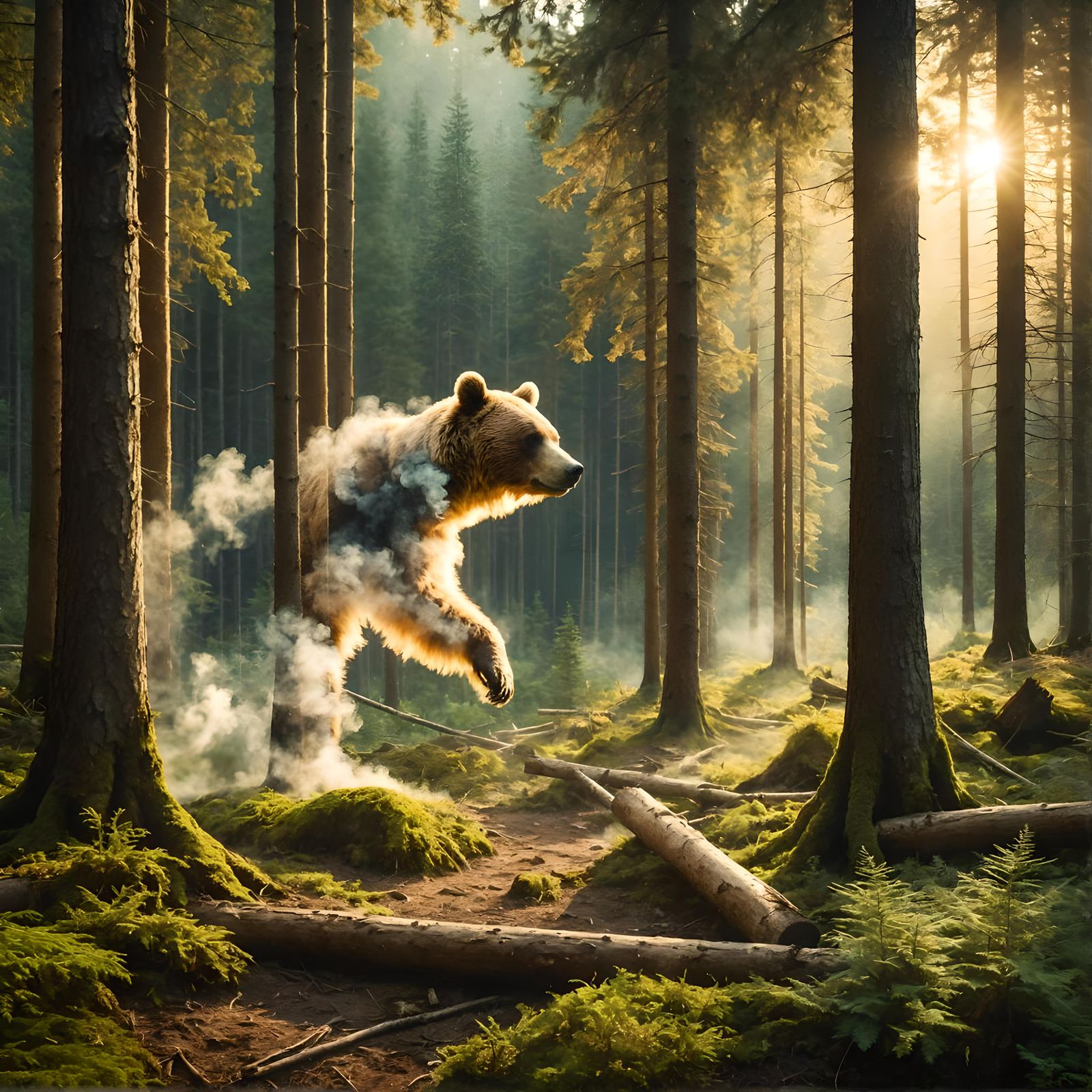 Smoky Bear Forest Ranger in Enchanting Forest Scene