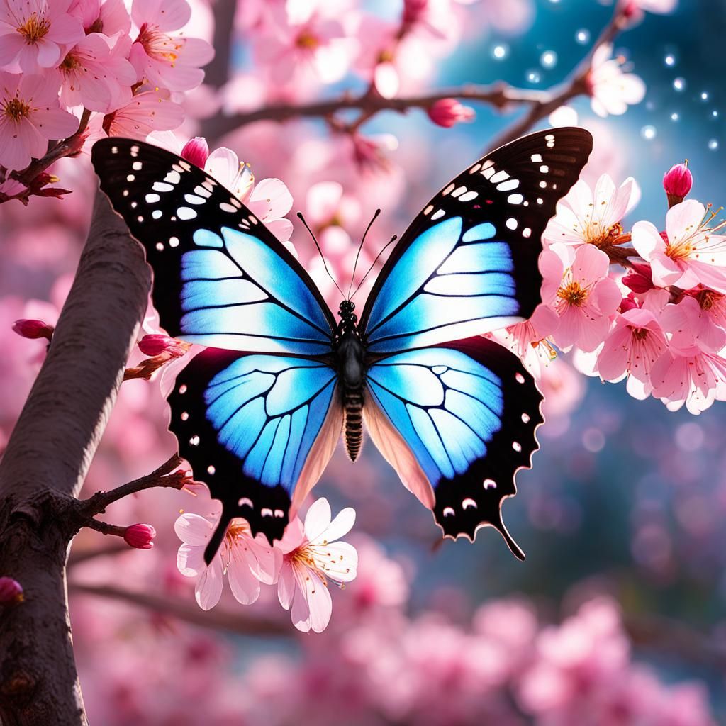 Bioluminescent Butterfly in Water Drop, Klimt Style