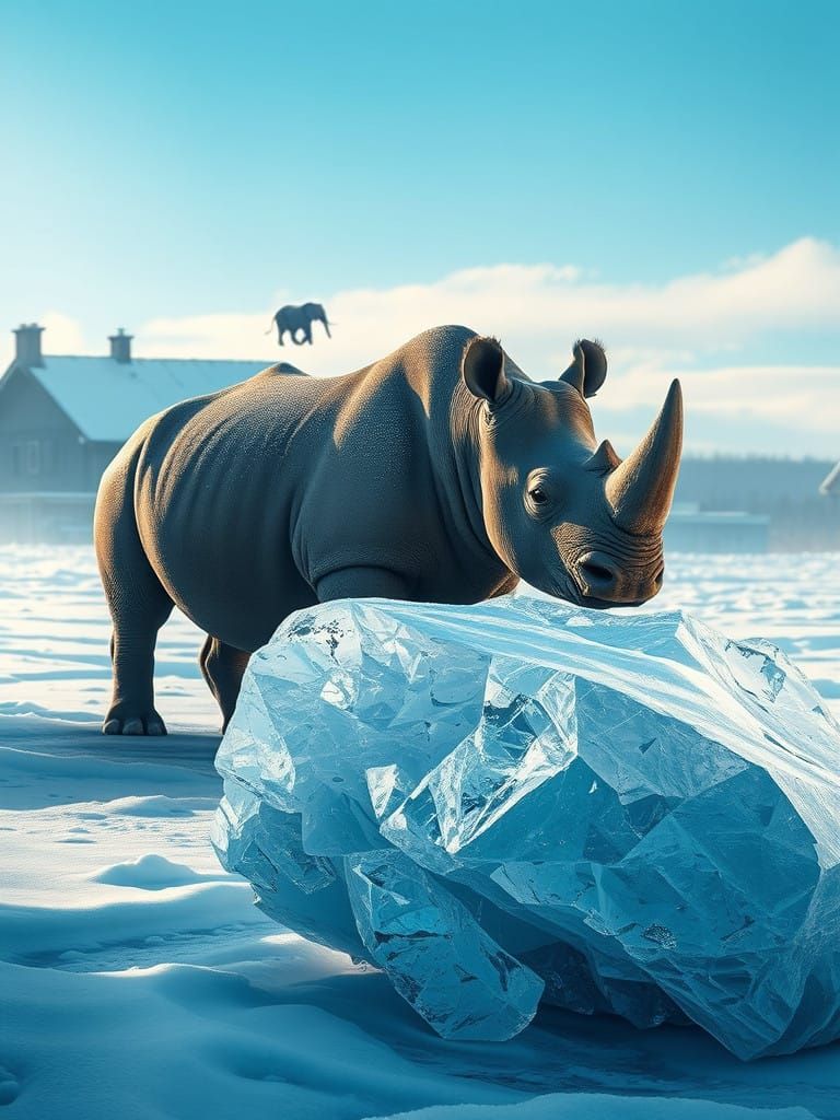 Majestic Winter Rhinoceros Amidst Icy Splendor
