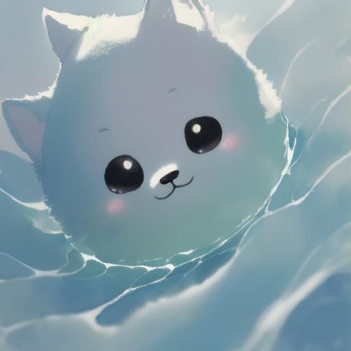 Chubby Arctic Fox Portrait in Watercolor Style