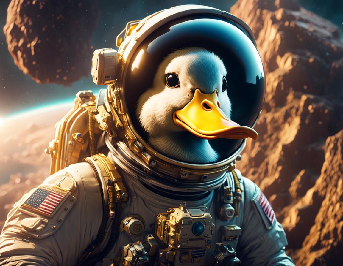 Duck Astronaut in Golden Suite on Space Rock