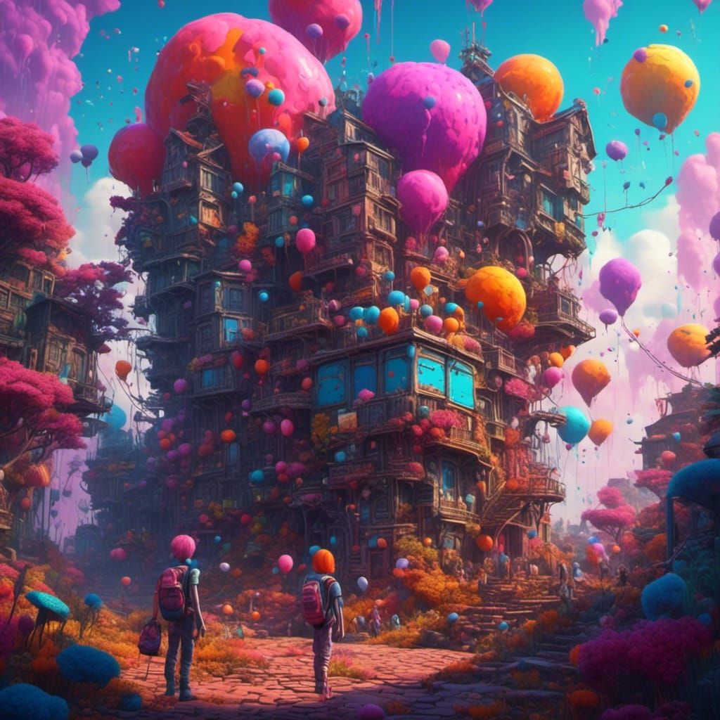 <lora:colorful:1.0> young adults with bag packs