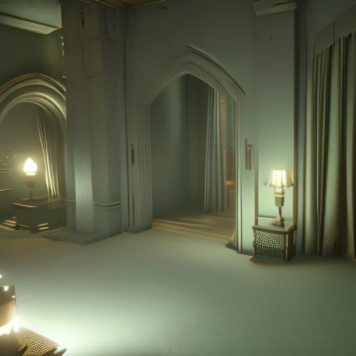 Horror Hotel with Flickering Lights in 3D