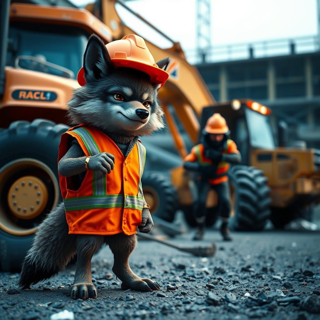 Wolf Guarding Construction Site from Thief