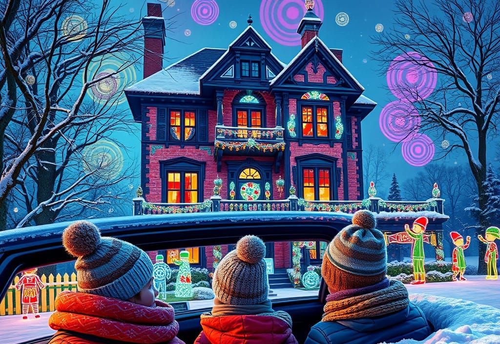 Warm Winter Family Drive Through a Vibrant Christmas Wonderl...