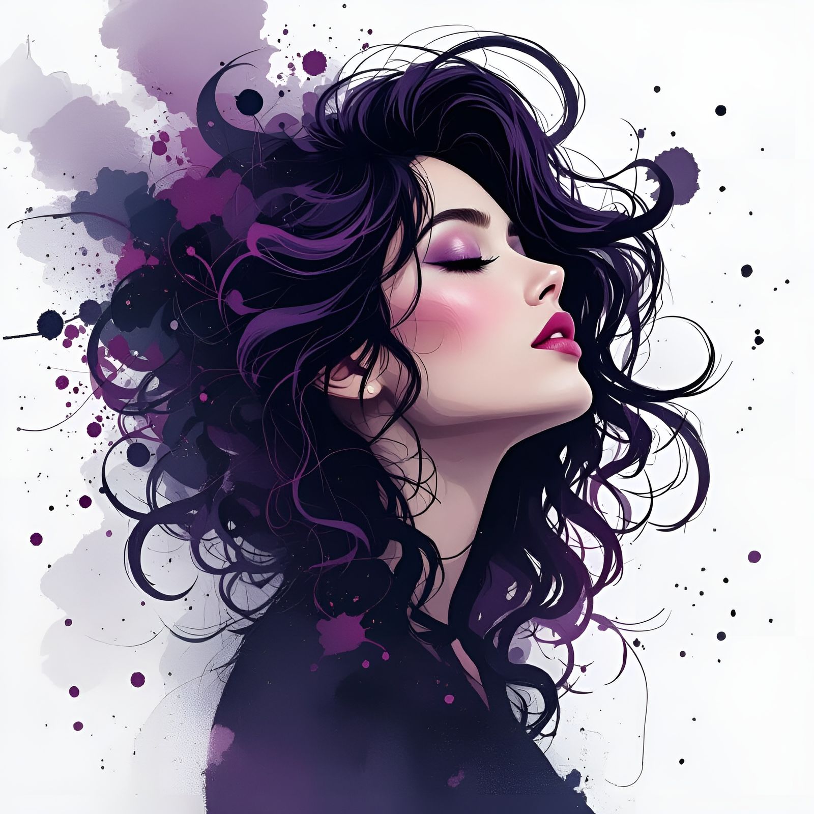 Abstract Portrait of Woman in Ink Splatter Style