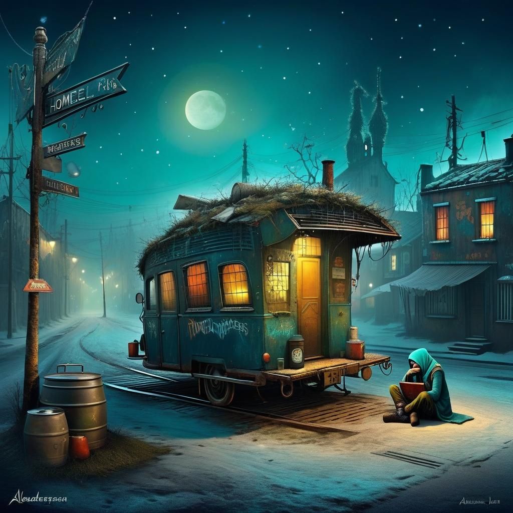 Surreal Homeless Girl in Gritty Dreamlike Style