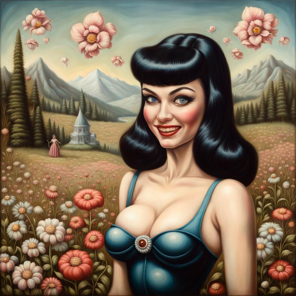 Surreal Portrait of a Woman in Mountain Meadow