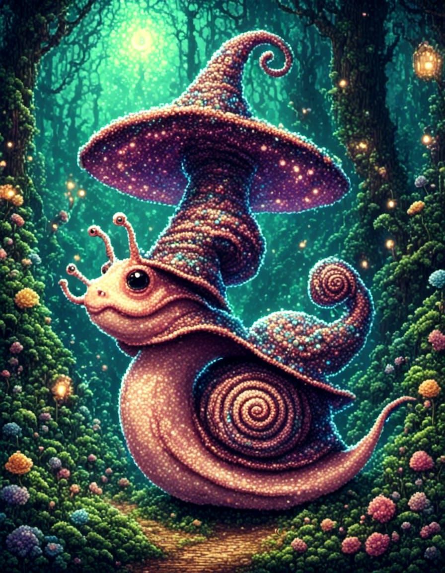 Charming Witch Snail in a Whimsical Forest