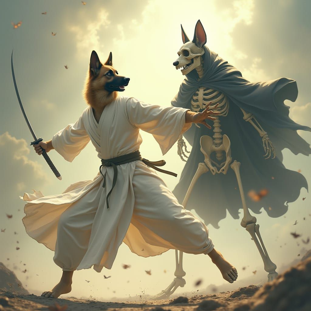 German Shepherd Ninja Fight Inspired by Anime