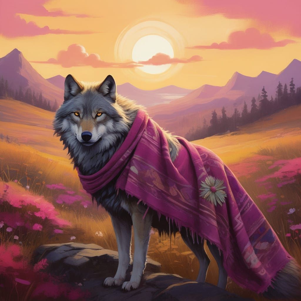 Majestic Magenta Blanket with Frayed Edges and Whimsical Wol...