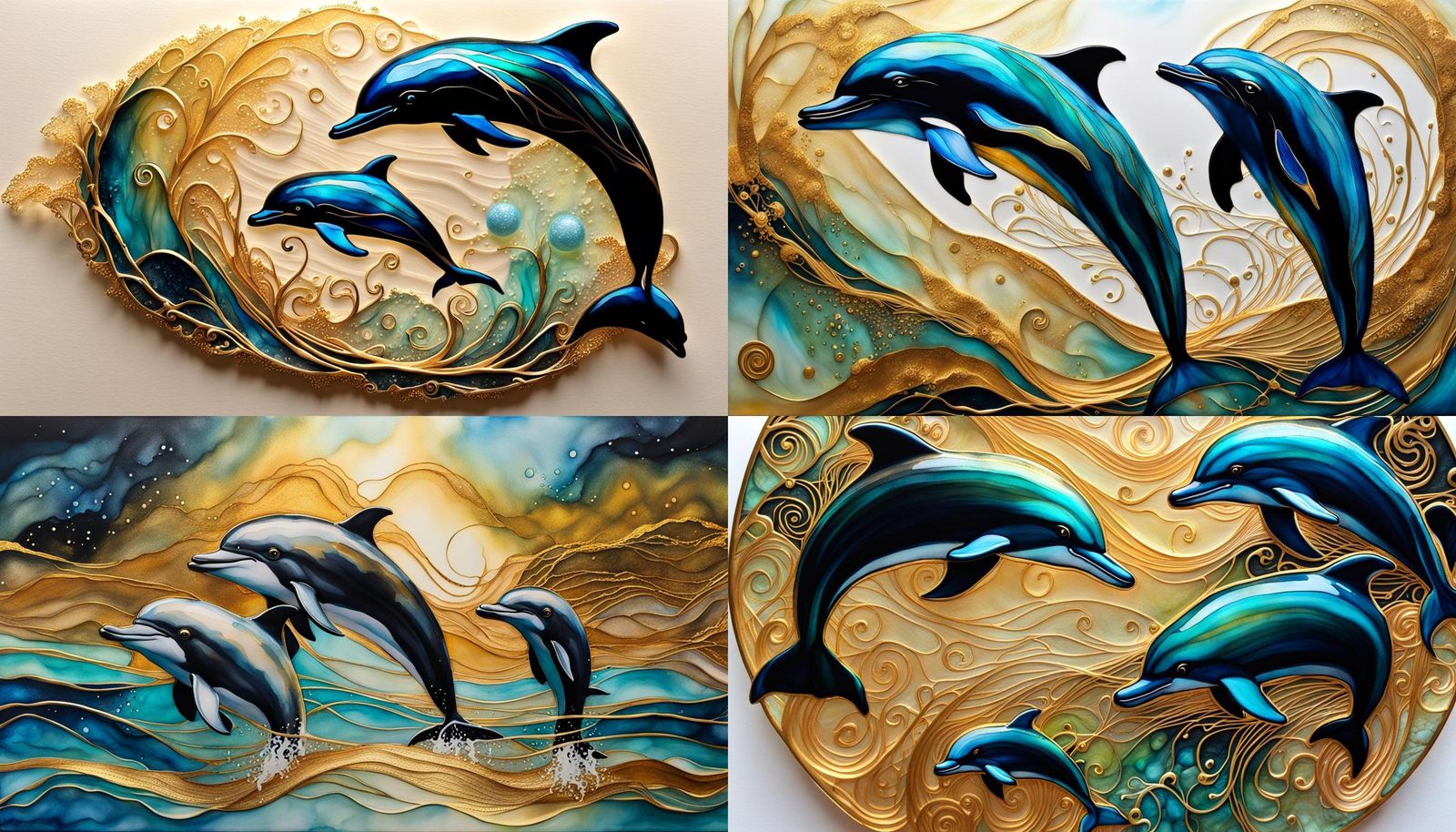 Dolphins Playing in Delicate Alcohol Ink Style