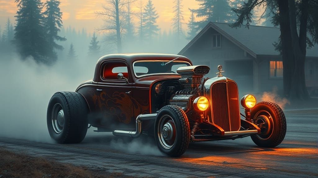 Ethereal Fantasy Hot Rod in Kinkade Style
