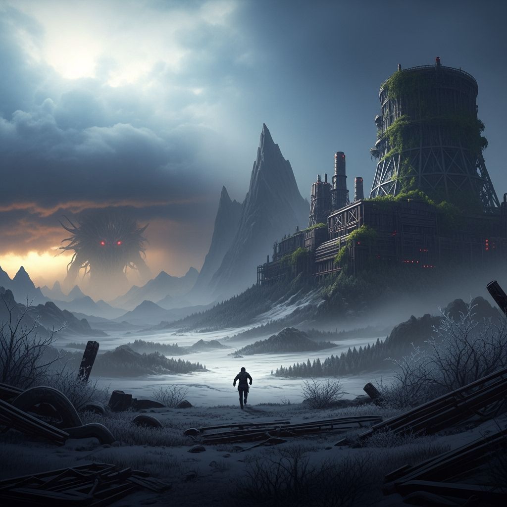 Desolate Run: Figure Fleeing a Colossal Threat