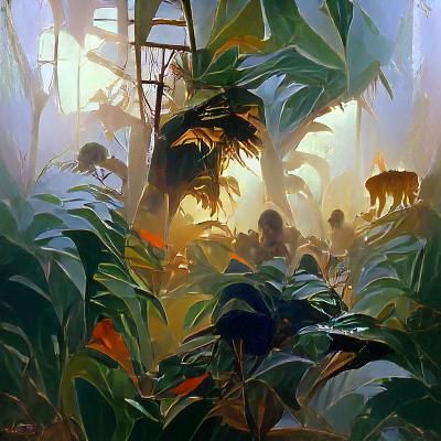 Lush Jungle Scene as Oil Painting