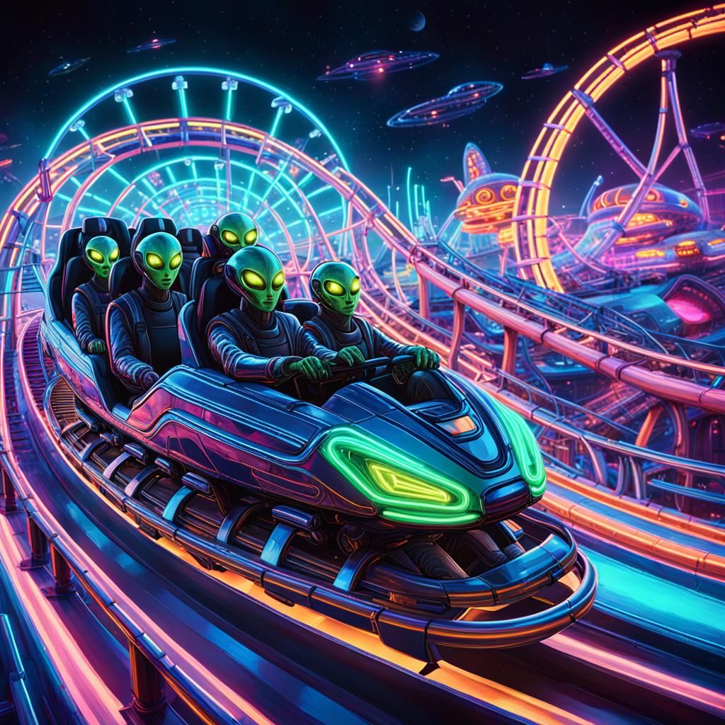 Alien Family Thrill Ride: Cyberpunk Space Carnival