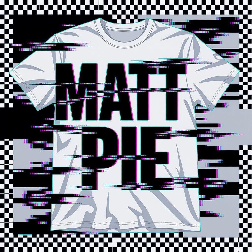 Bold "MATT PIE" Glitch Typography on Streetwear Tee