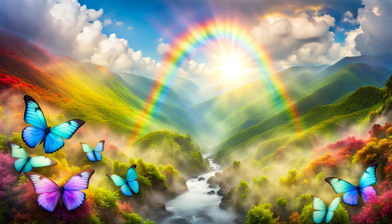 Rainbow Butterflies in a Sunlit Valley