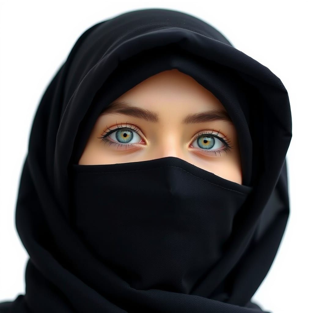 Asian Woman in Hijab with Blue Eyes