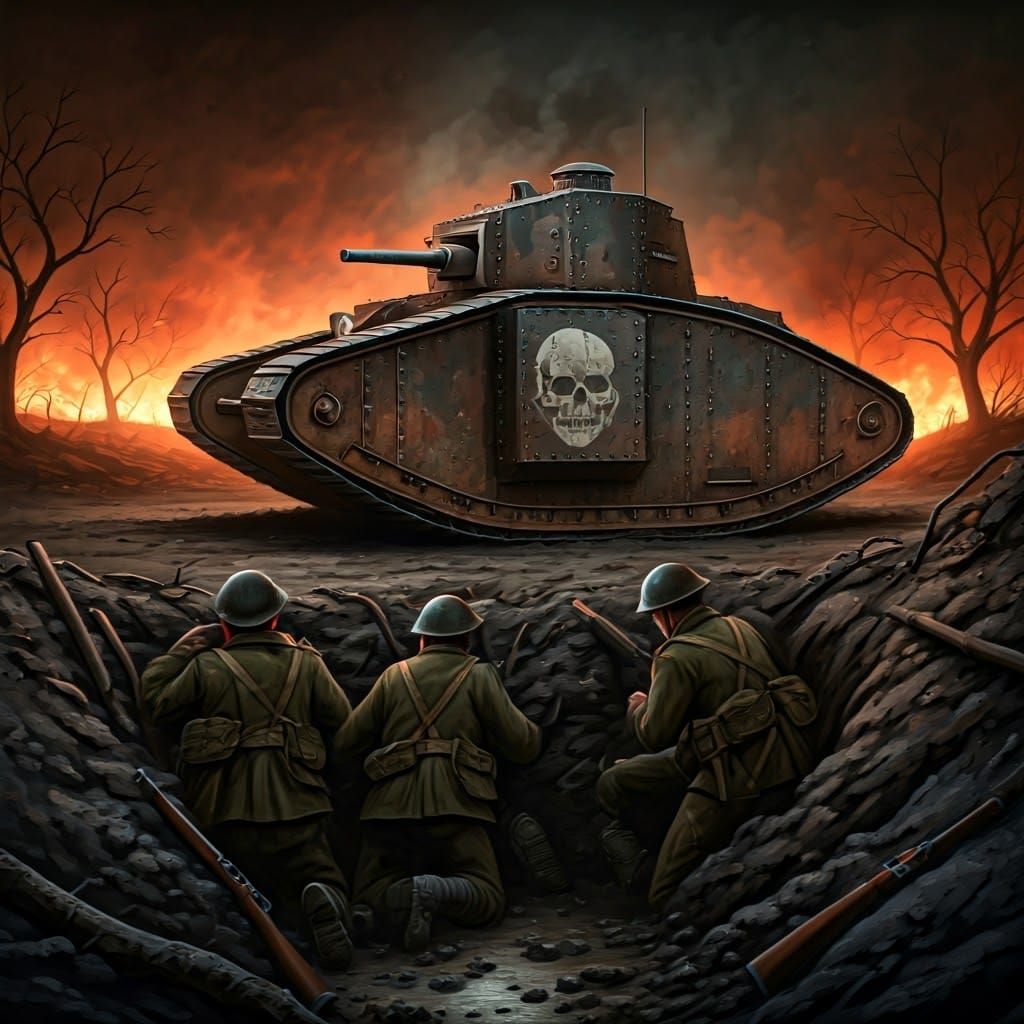 Terrifying Tank in World War I Trench