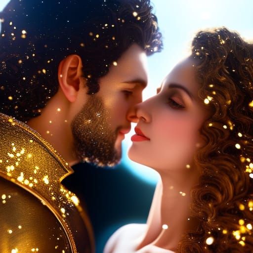 Greek God and Goddess Kissing in Oil Painting Style