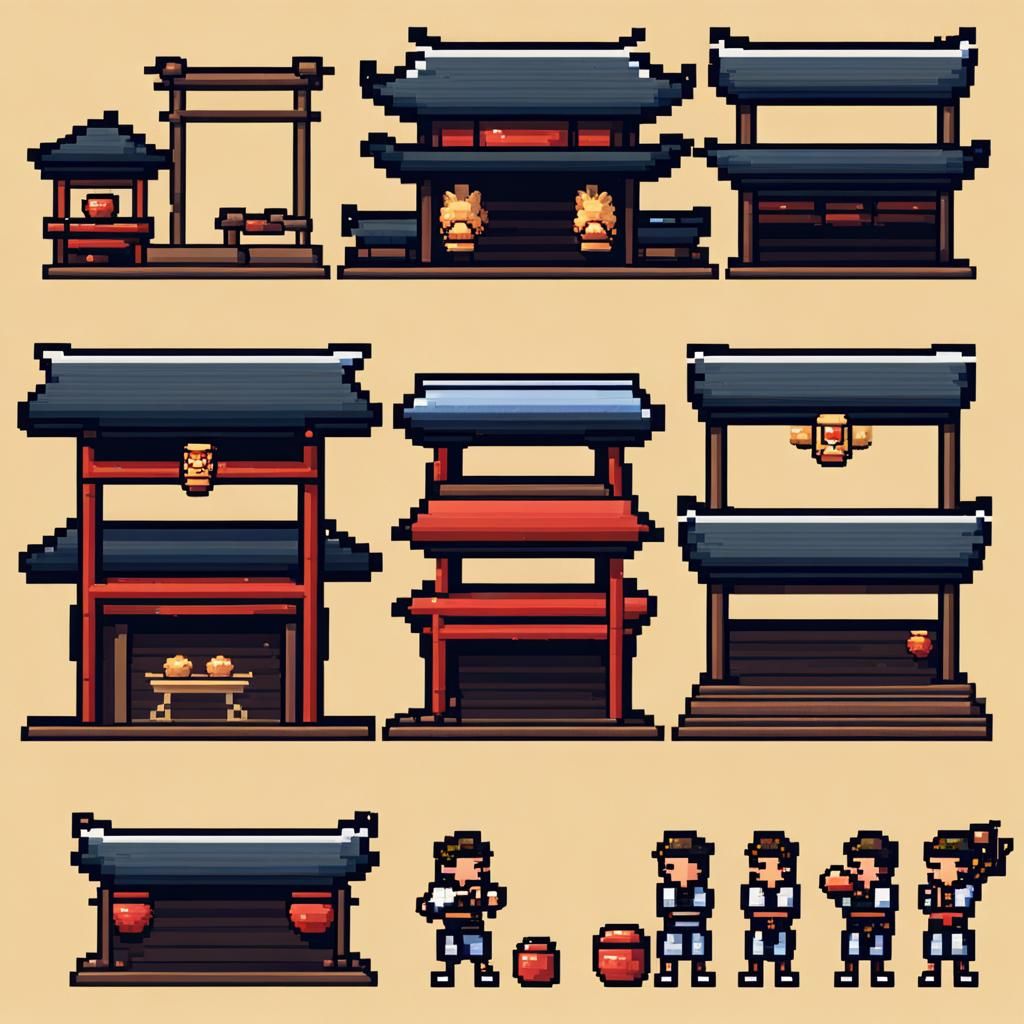 Pixel Art Sprite Sheet of a Dojo