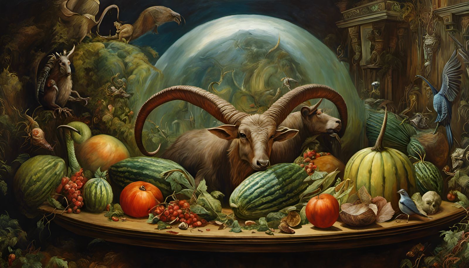 Ibex and Water Buffalo Selling Watermelons