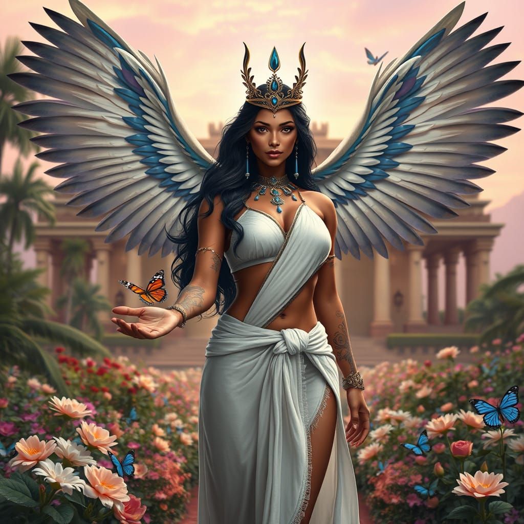 Ethereal Goddess of Heaven and Earth, Radiant in Lush Garden...