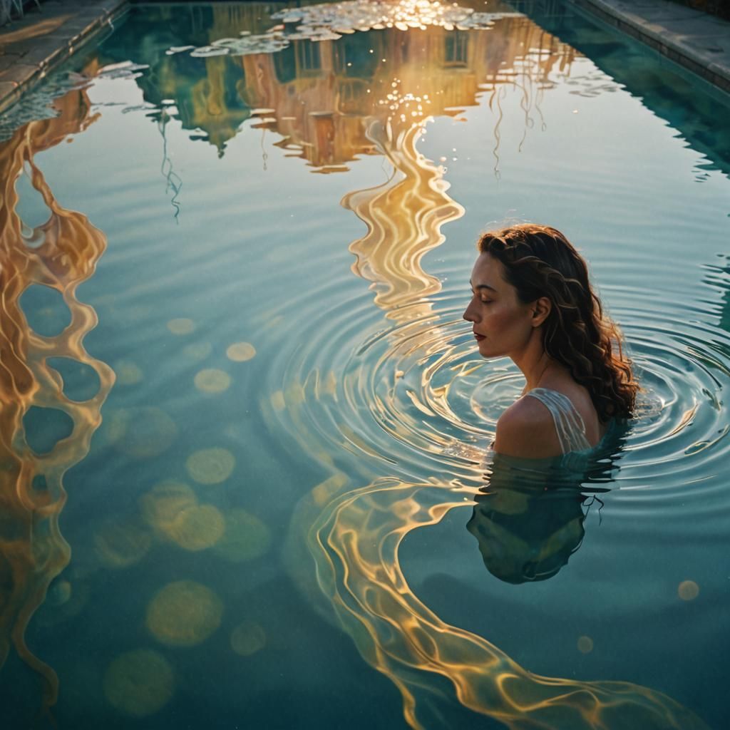 Surreal Iridescent Pool with Ethereal Light