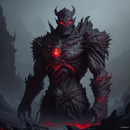 Granite Golem in Mystical Dark Fantasy Landscape