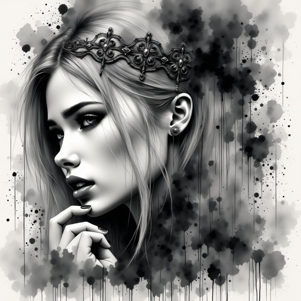 Regal Norse Goddess in Moody Charcoal Portrait