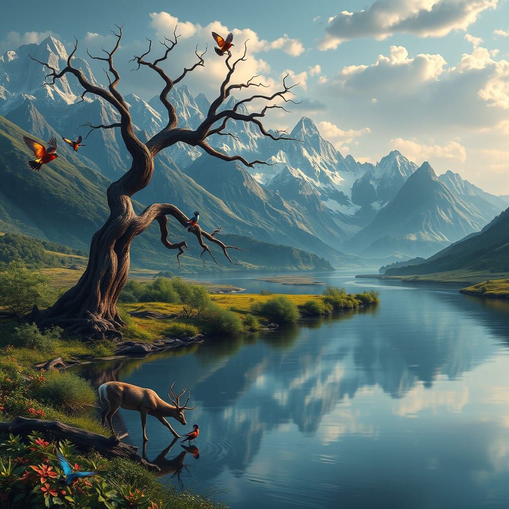 Majestic Mountain Range in Fantastical Atmosphere