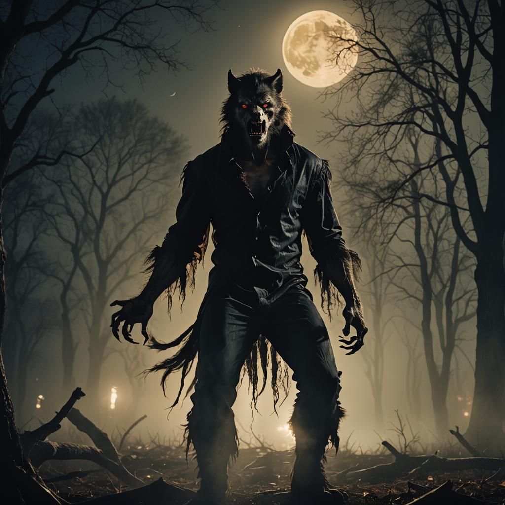 Cinematic Vampire Werewolf Hybrid Under Moonlight