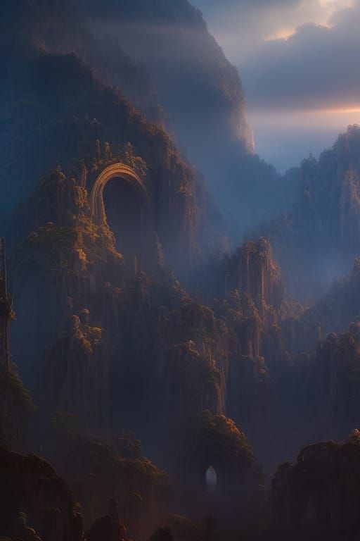 Epic Spiral Tree Landscape at Dawn