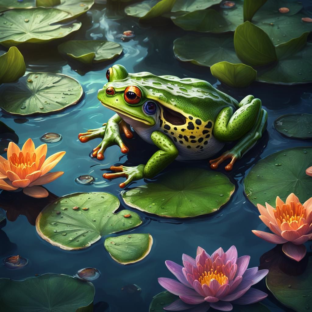 Vivid Frog in Tachisme Dynamic Brushwork Style