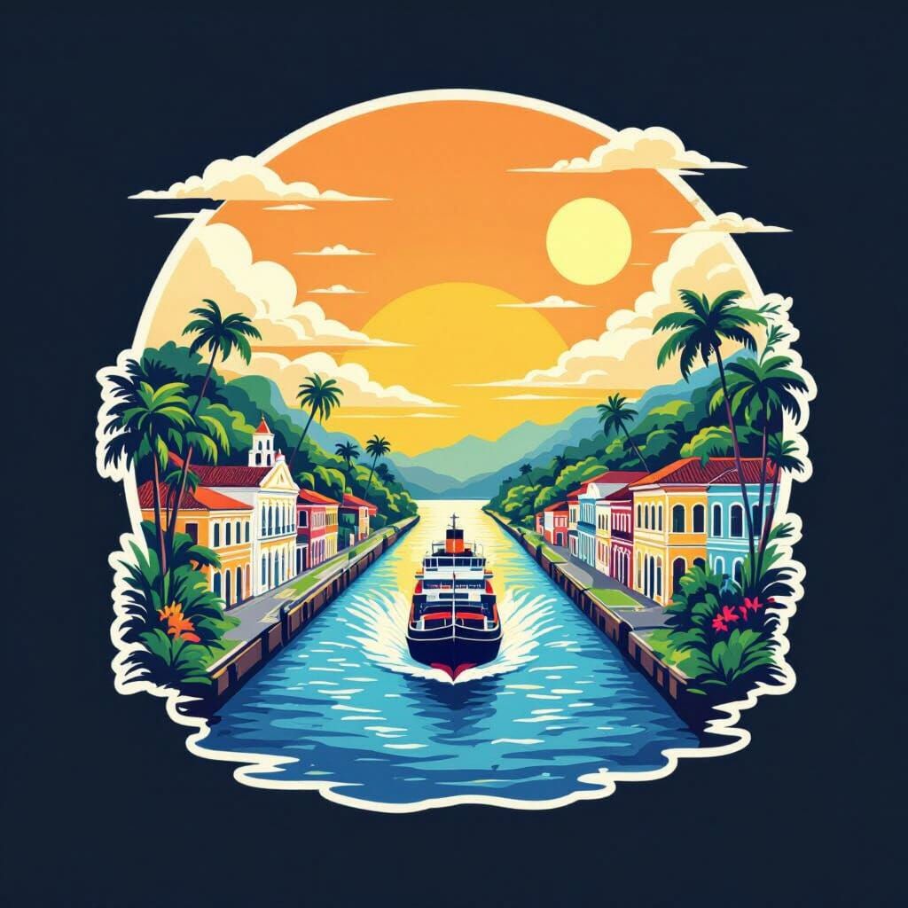 Minimalist Panama Canal Sticker Design