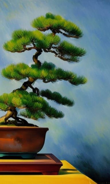 Bonsai Tree Still Life in Cézanne Inspired Style