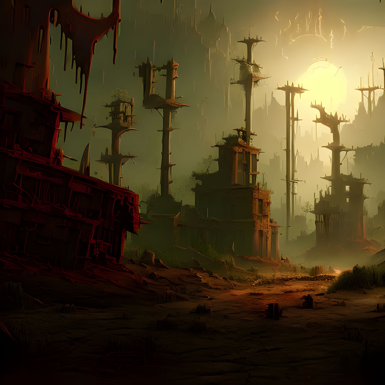 Dark Post-Apocalyptic Landscape Ruined by Elder God