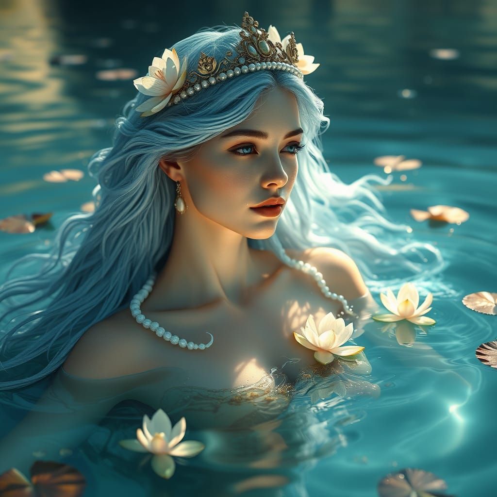 Ethereal Water Goddess Portrait in Art Nouveau Style