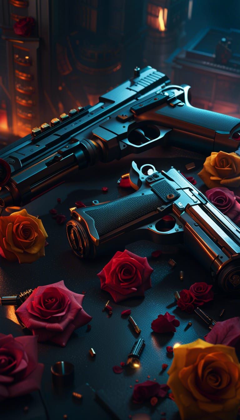 Guns and Roses: Maximalist Brutalist Digital Art