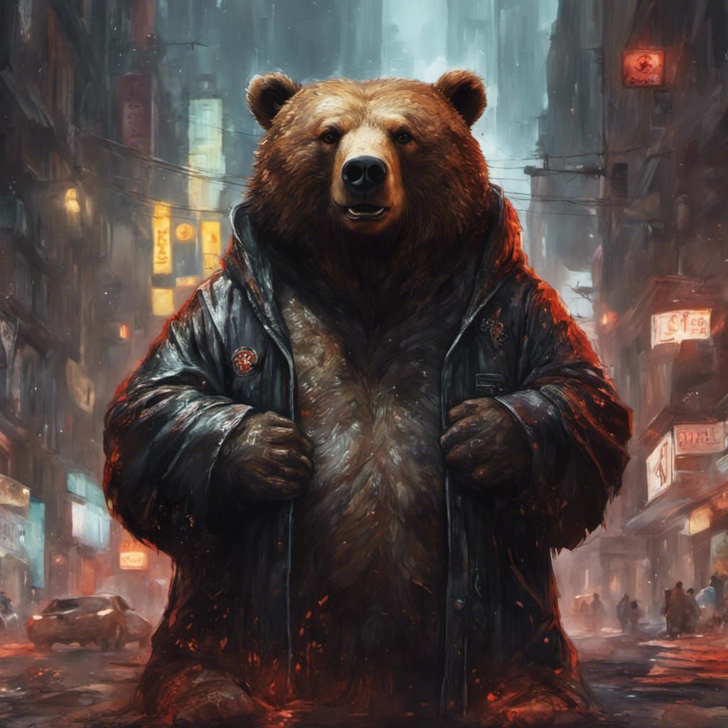 Adorable Bear in Black Robe: Detailed Gouache Painting