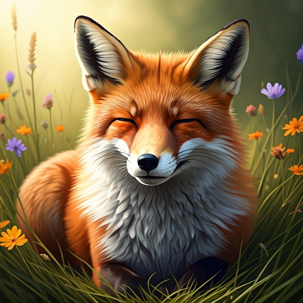 Serene Fox Lounging in a Lush Meadow