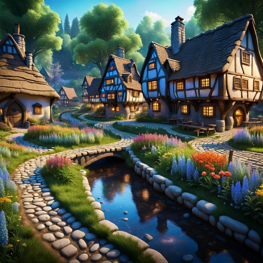 Enchanted Village in a Wild Forest: 8K Fantasy Scene
